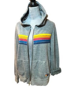 Aviator Nation Rainbow 5 Stripe Zip Hoodie